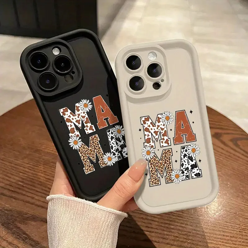 Leopard print letter mama Soft Phone Case for iPhone X XS XR 7 8 14 Plus 16 15 14 13 13 11 Pro Max Matte drop-proof Cover Gift