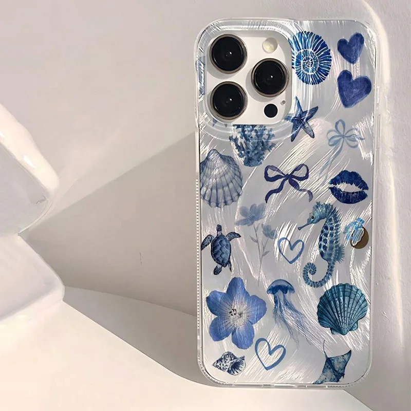 Phone Case For iPhone 13 12 11 16 15 14 Pro Max 16E XS X XR 7 8 Plus SE2 Cute Pink Heart Starfish Coral Jellyfish Pattern Cover