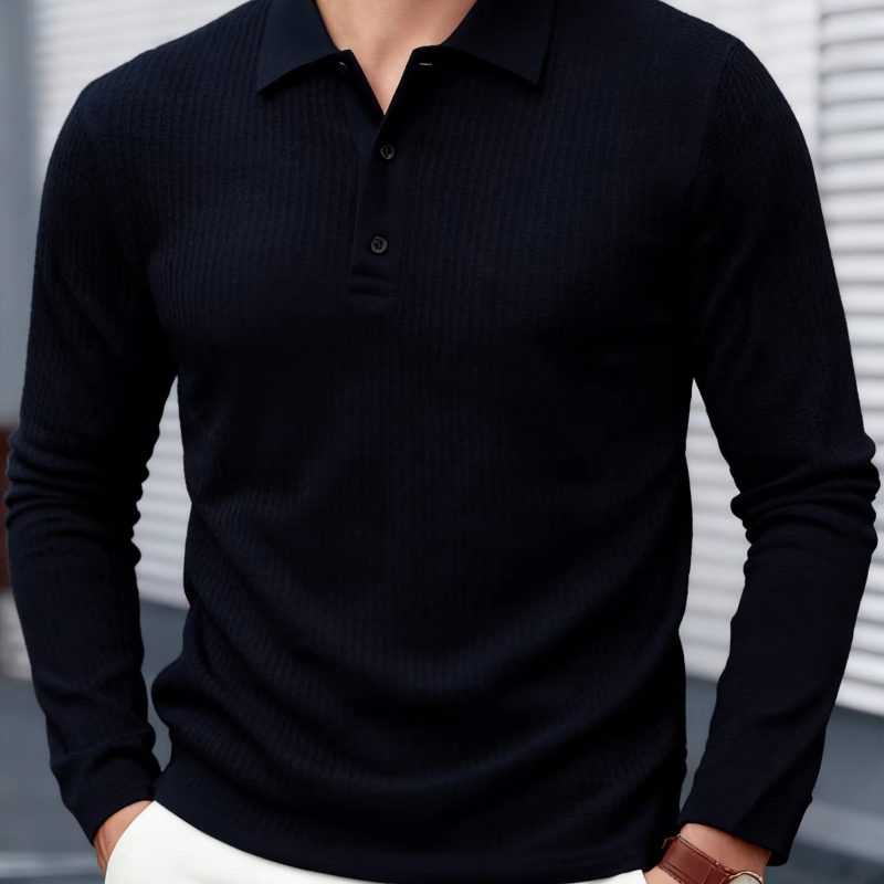 Men’s Long Sleeve Business Casual Polo Shirt Lightweight Breathable Summer Top