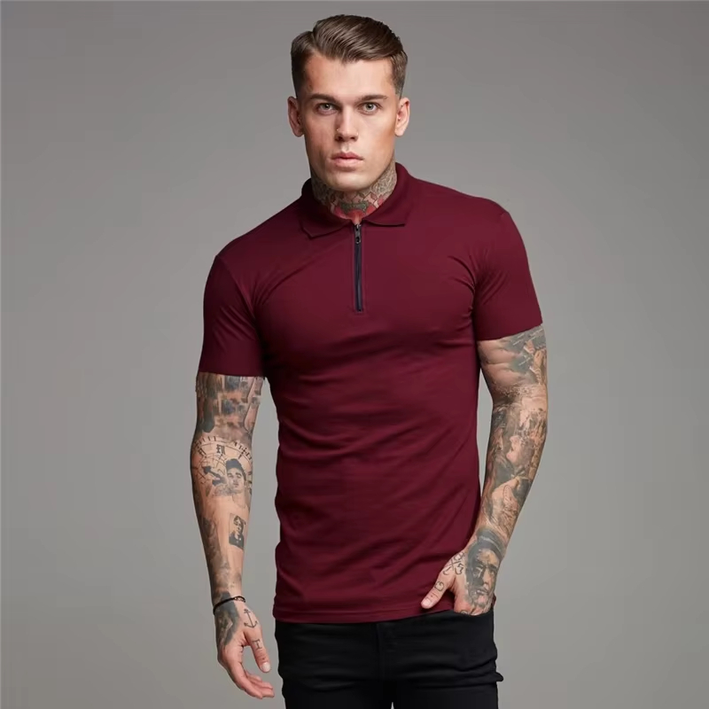 Men’s Cotton Slim Fit Zip Polo Shirt Short Sleeve Streetwear Tee