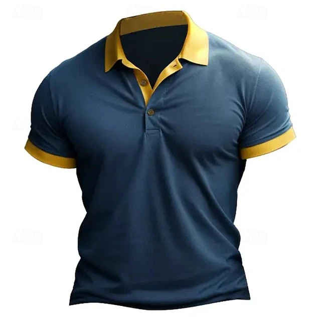 Men’s Oversized Quick-Dry Polo Shirt Streetwear Contrast Print