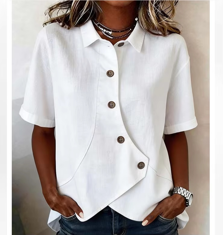 Women’s Solid Irregular Short Sleeve Blouse Elegant Casual Summer Top